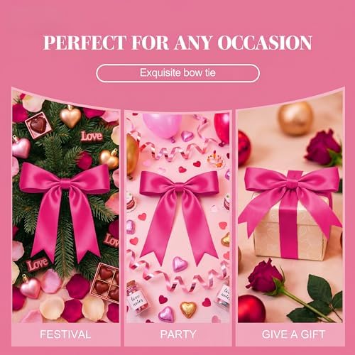 1 String Hot Pink Bow Garland Banner Decorations, Pre-Strung Satin Ribbon Bows for Birthday, Baby Shower, Bridal Shower, Coquette Girls Room, Bow Themed Party, Wedding, Christmas Tree Decorations - Image 5