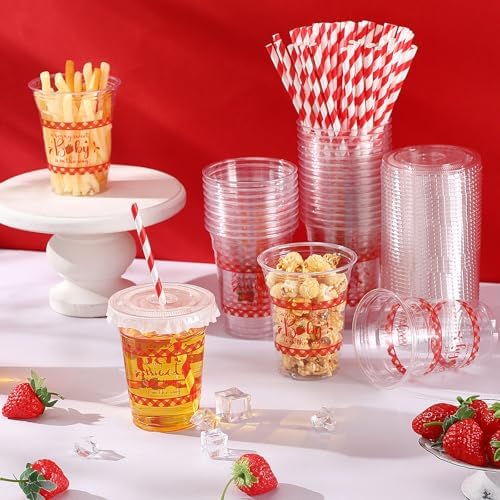 Pickmesh 50 Pcs Strawberry Baby Shower Plastic Cups with Lid Straw, 12 oz - Image 4