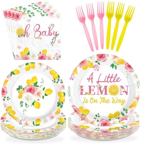 96Pcs Lemon Baby Shower Party Decorations, Serves 24 by Greencian