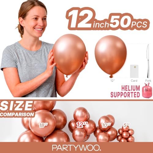 PartyWoo Rose Gold Balloons 50pcs Metallic Chrome Rose Gold Color 12 Inch - Image 6