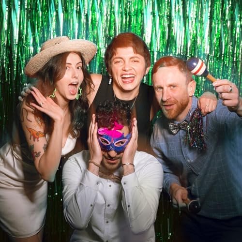20 Pack Foil Curtain Backdrop Green Metallic Tinsel Foil Fringe Curtains Photo Booth Props for Birthday Wedding Engagement Baby Shower Bachelorette Christmas Holiday Celebration Party Decorations - Image 2