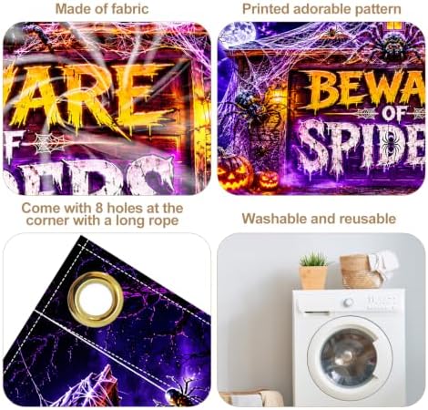 7 x 16 ft BEWARE OF SPIDERS Halloween Garage Door Decorations Blacklight Halloween decorations Door Cover,Hanging Banner for Home,Outdoor,Indoor, Spooky Party,Wall,Window - Image 5