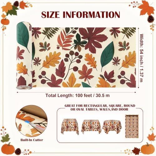 100FT x 54IN Thanksgiving Plastic Tablecloth Roll with Slide Cutter Box - Image 7