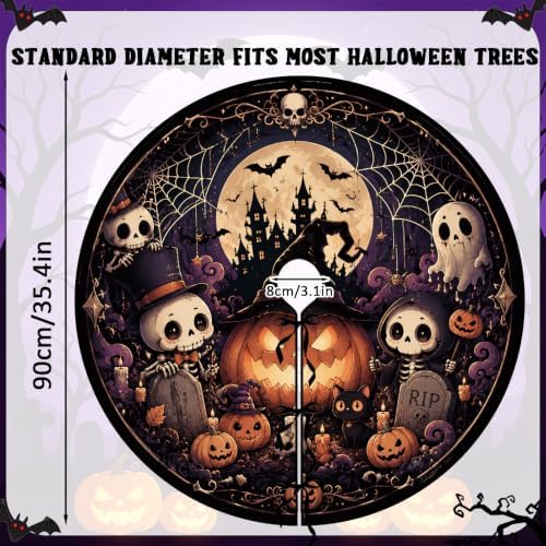 36 Inch Halloween Tree Skirt Pumpkin Ghost Skull Spooky Carpet Mat Decor - Image 2