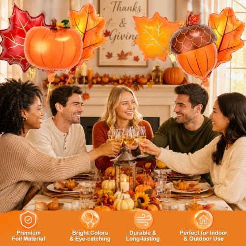 9PCS Fall Balloons, Thanksgiving Pumpkin Maple Leaf Pinecone Foil Set - Image 6