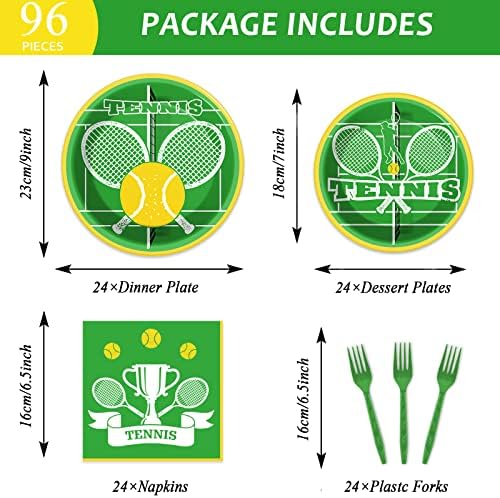Wiooffen 96 Pcs Tennis Party Supplies for 24 Guests Tennis Ball Sports Games Party Decorations Softball Theme Party Tableware Set Include Paper Plates Napkins Forks - Image 2