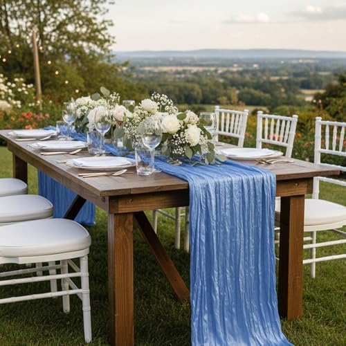 1 Pack Blue Cheesecloth Table Runner 120 Inch Boho Wedding Decor - Image 7