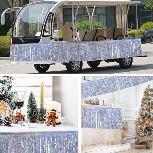Laser Silver Streamers Party Decorations 4Pack 48FT Table Skirt Tinsel Garland Metallic Parade Float Decorations Ceiling Backdrop Curtain for Wedding Birthday Party Decoration Halloween Christmas - Image 4