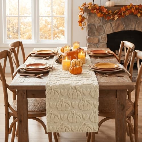 Artoid Mode Beige Soft Faux Fur Fall Table Runner 13x90 Inch - Image 2