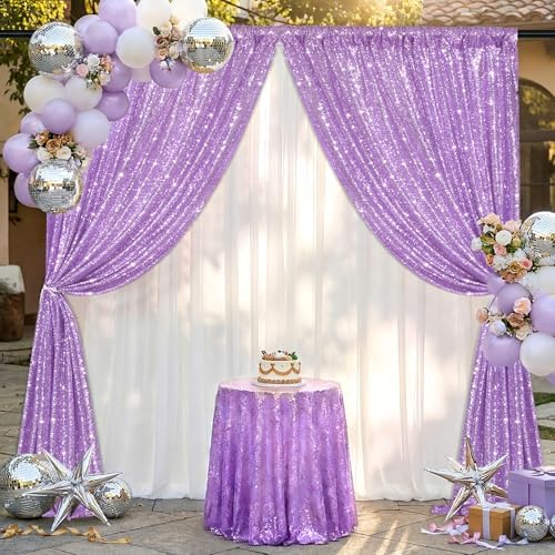 Lavender Sequin Backdrop Curtains-1 Panel 3FTx8FT Light Purple Backdrop for Wedding, Glitter Party Decorations Background Drapes for Birthday Party Anniversary Graduation Photo Booth Decor - Image 2