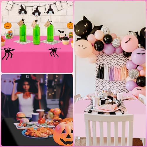 12 Pack Halloween Pink and Black Plastic Tablecloth for Rectangle Tables, Pink Black Disposable Table Cover, Rectangle Table Cloth for Girls Halloween Baby Shower Birthday Party Supplies Decorations - Image 6