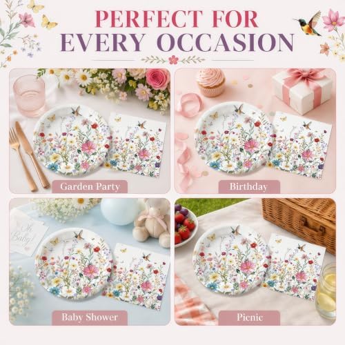 50 Pcs Wildflower Plates and Napkins Set, 7 Inch Floral Party Supplies - Image 4