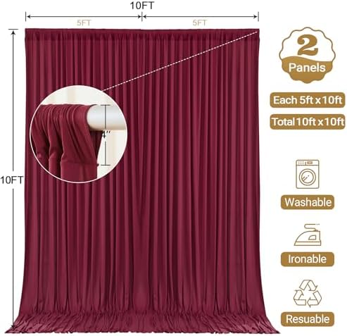 10x10ft Burgundy Backdrop Curtain Panels for Parties - Wrinkle Free Polyester Photo Curtain Backdrop Wedding Back Drop Fabric Drapes for Party Decorations Background for Photography - Image 6