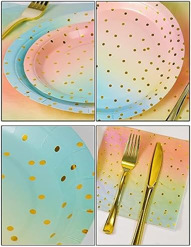 Nkaiso 141Pcs Rainbow Paper Plates and Napkins Party Supplies for20 - Image 2