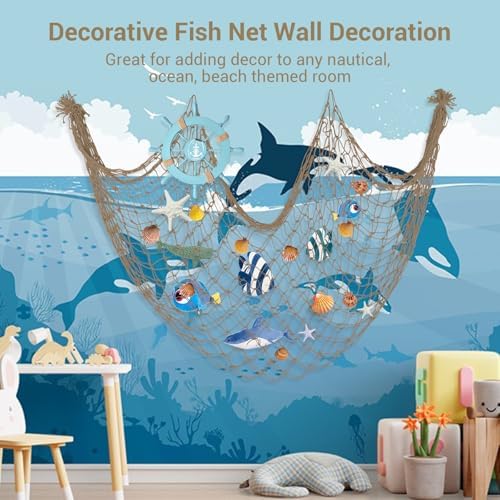 80x40'' Decorative Fishing Net w/Shells, Clips, Hanging Photo Display Net - Image 3