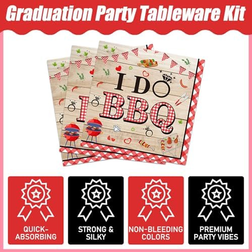 BBQ Party Tableware Decorations - 96 Pcs I Do BBQ Plates Napkins Forks Decorations, Red Gingham Dinnerware Set for Summer Bachelorette Wedding Bridal Party Serve 24 - Image 4