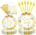 96 Pcs Bride to Bee Bridal Shower Tableware Set, Sunflower Honey Theme Party Supplies with Plates Napkins Forks, She Found Her Honey Engagement Bachelorette Party Decorations for 24 Guests by Unknown