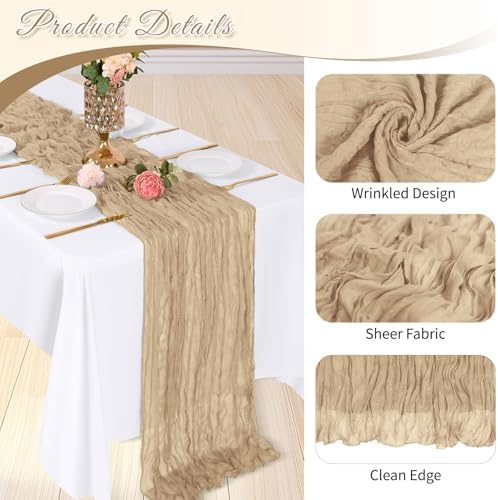6 Pack Beige Cheesecloth Table Runner, 17 x 108 inch, Semi Sheer Boho Cheese Cloth Fabric Table Runner Bulk for Wedding , Birthday, Party, Holiday, Home Decor (Beige) - Image 4
