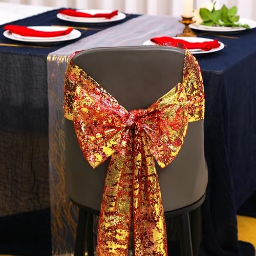 Snowkingdom 2Pcs Red Gold Table Runner, 11×108 Inch Sequin Glitter Foil Metallic Thin Mesh Table Decoration, Sparkle Centerpiece for Wedding Party Birthday Christmas, Thanksgiving - Image 5