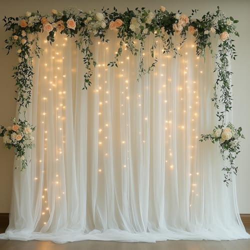 White Tulle Backdrop Curtain with Lights for Decor, 10x8FT by Unknown