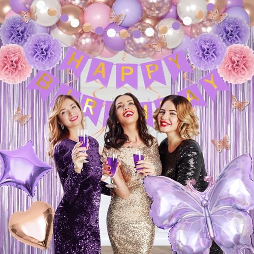 Purple Pink Butterfly Birthday Party Decorations for Women Girls - Image 4