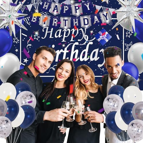 Blue Birthday Decorations for Men Boys Blue and Silver Party Decorations - Image 2