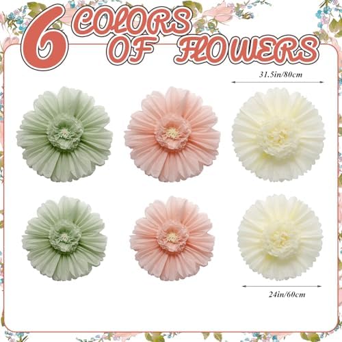 Giegxin 6 Pcs 31.5", 24" Pink Sage Green Giant Boho Paper Flowers for Wall - Image 3