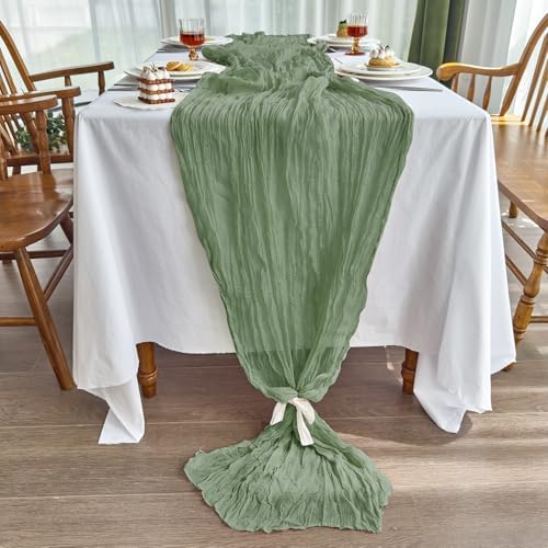 2 Pack Sage Green Cheesecloth Table Runner for Birthday Party Home Decor - Image 3