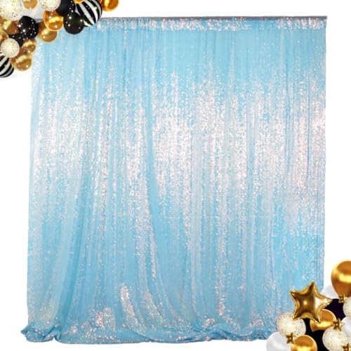 ShinyBeauty Aqua Photo Backdrop 7FTx7FT Sequin Backdrop Iridescent Aqua Mermaid Fabric Sparkle Curtain Photograph Backdrop Blue Birthday Backdrops Wedding Background by ShinyBeauty