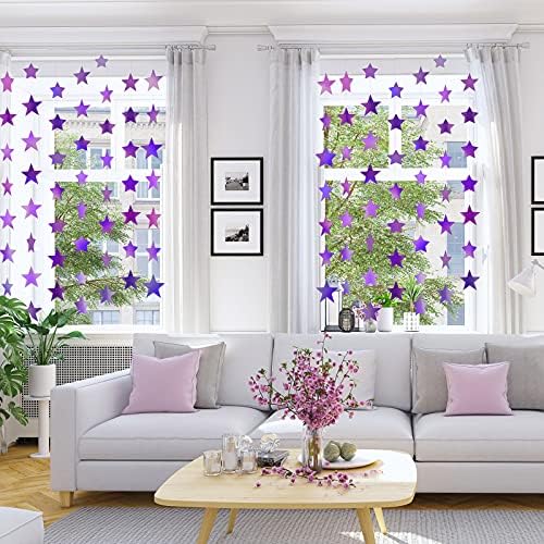 Glitter Star Garland Banner Decoration, 130 Feet Bright Star Hanging Bunting Banner Backdrop for Engagement Wedding Baby Shower Birthday Christmas Party Decor (Holographic Purple) - Image 5