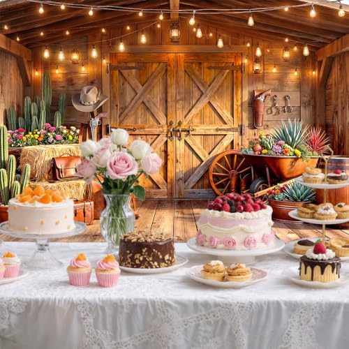 Western Cowboy Barn Wooden Door Backdrop Rustic Farm Hay Cactus Country Farmhouse Photography Background for Party Birthday Portrait Photo Booth Decor 6x4 FT - Image 7