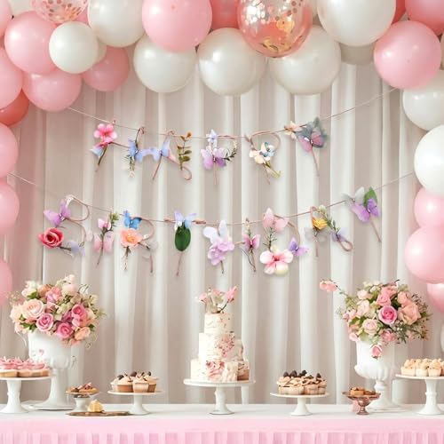 Norme 2 Pcs Butterfly Birthday Banner Decorations for Women Wildflower - Image 5