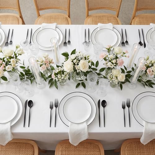 ejonirinjonir 180pcs Elegant White Plastic Plates for Wedding, Black Trim - Image 6