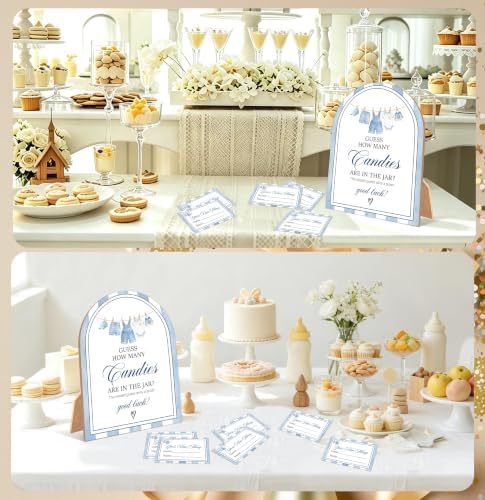 Blue Jean Baby Shower Games, Denim Western Guess How Many Candies Are In The Jar, 6x8 Inch Arch Wooden Sign With Stand And 50 Guessing Cards, Gender Reveal Party Supplies & Decorations - JC06 - Image 5