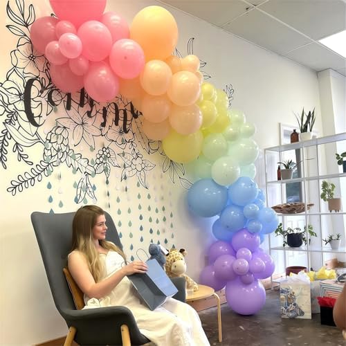 Pastel Rainbow Balloons, 60Pcs Colorful Macaron Pink Orange Yellow Green Blue Purple Balloons Birthday Decor, 12 Inch Multicolor Assorted Colors Latex Balloon for Wedding Baby Shower Party Decorations - Image 4