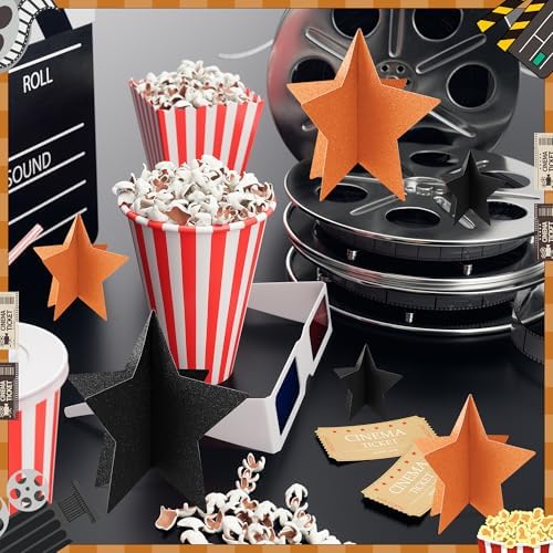 70 Pcs Orange and Black Star Centerpieces Halloween Party Birthday Graduation Decorations 3D 2025 Table Decor 3 Sizes 8" 5" 3" Citrus Thanksgiving Trick or Treat Spooky Ghost Party Bar Decoration - Image 6