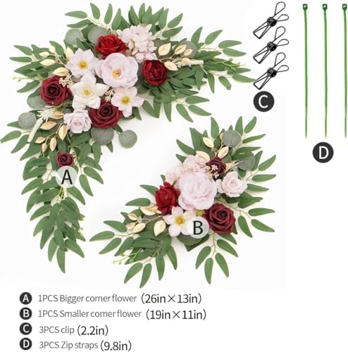 Faux Flower Swag Set of 2 for Wedding Welcome Signs Floral Swag Wedding Reception Ceremony Signs Decor (A-Burgundy Pink) - Image 4