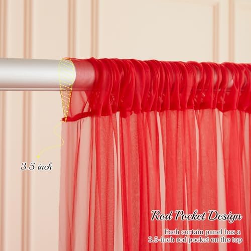 20x10ft Red Tulle Backdrop Curtain with Lights String for Parites, Sheer Backdrop Curtains for Wedding Baby Shower Birthday Party Photo Shoot Decorations - Image 5
