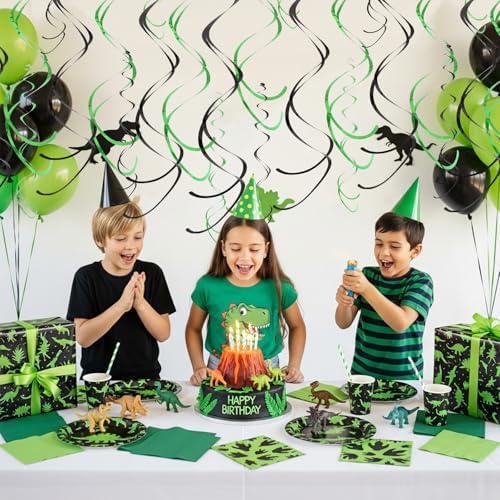 BEISHIDA Black Green Hanging Swirls Party Decorations Plastic Streamer for Dinosaur Theme Birthday Graduation Jungle Party Decorations, Pack of 24 - Image 4