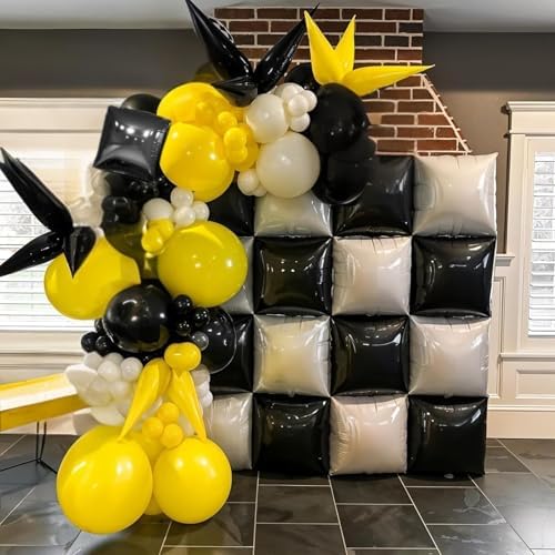 25PCS Black Pearl White Square Foil Balloons Wall Backdrop - Image 4