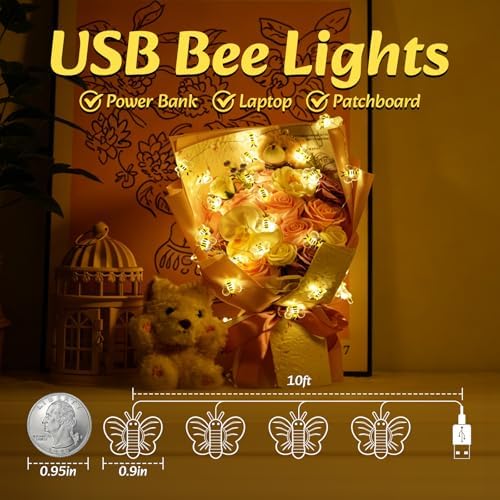 Bee Decor USB String Lights 10Ft 30 LEDs Bee Bumble Whimsical Decorations Honey Gifts for DIY, Home, Classroom, Birthday, Kids Room, Garden, Baby Shower, Party - Image 3