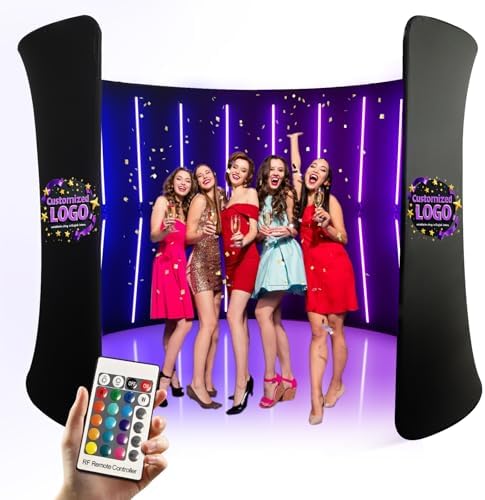 360 Photobooth Backdrop Photo Booth Enclosure Wall Backdrops Customized Logo 8FT Video Selfie Rotating Background with 28 PCS LED Light Stand for Rental Wedding Party by ZLPOWER