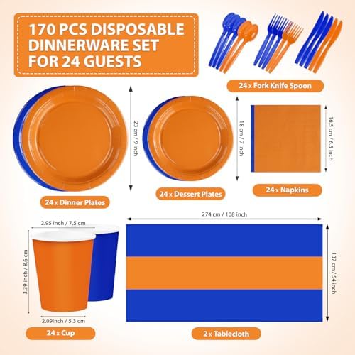 170 Pcs Orange and Blue Birthday Party Decorations, Serves 24 - Image 2