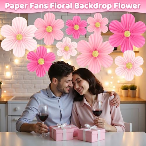 Pink Party Decorations, 9PCS Pink Paper Flowers Decorations for Wall - Image 7