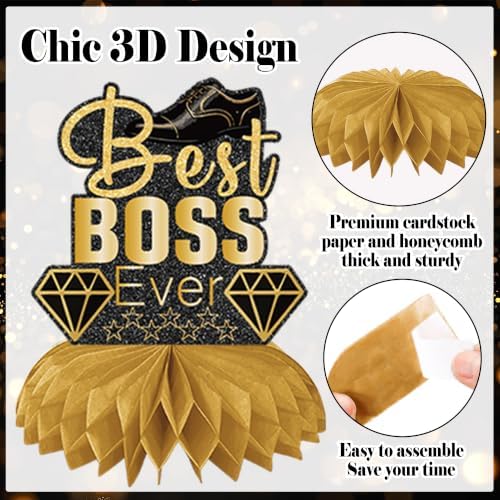Boss Day Decorations, Happy Boss's Day Banner and Honeycomb Centerpieces - Image 4