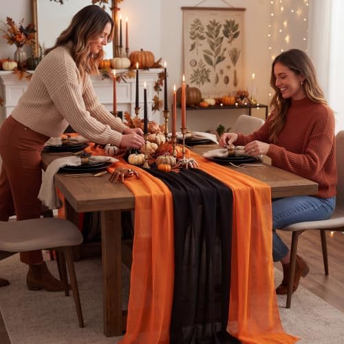 Boao 6 Pcs Halloween Black Orange Party Decorations Chiffon Table Runner - Image 5