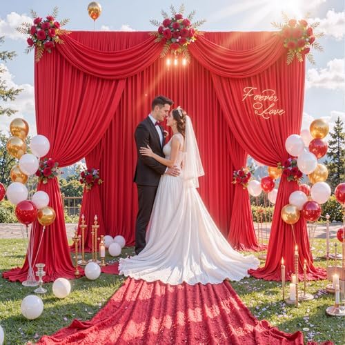 10ft x 10ft Red Backdrop Curtains for Party Wedding Wrinkle Free Red Photo Curtains Backdrop Drapes Fabric Decoration for Birthday Party Baby Shower Christmas 5ft x 10ft 2 Panels - Image 2