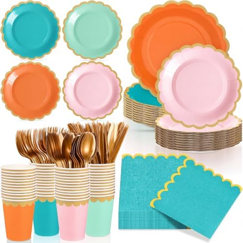 Mimorou 169 Pcs Tropical Coral Plates and Napkins Party Supplies for 24 by Unknown