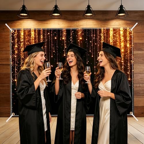 Black and Golden Backdrop 8x6ft Polyester Glitter Backdrop Masquerade Decorations Vintage Photo Booth for Family Birthday Party Photo Studio with Ribbon - Image 7