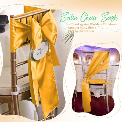 60 PCS Gold Satin Chair Sashes, 7 x 108 Inch - Image 7